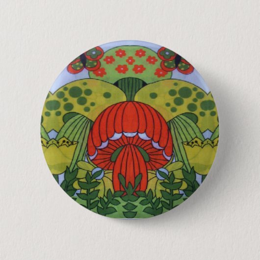  Retro 60's hippie-paddenstoel printplaat Ronde Button 5,7 Cm (Voorkant)
