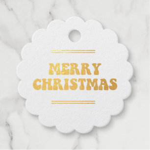 Retro 60s Hippie Vrolijk Kerstmis echt gouden foli Bedankjes Labels