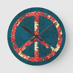 Retro 60s Hippy Peace Sign Ronde Klok