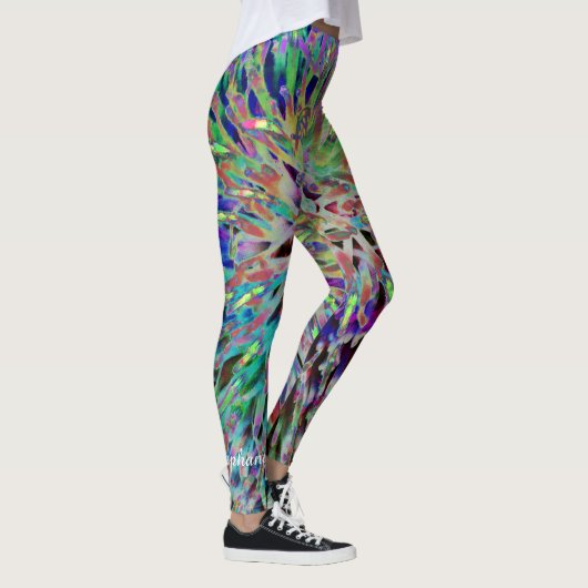 Retro 60s Jewel Tones Abstract, Persoonlijke naam Leggings (Rechts)