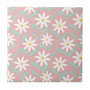 Retro 60s Kamille Roze Turquoise Blauwe Bloem Bloe Tegeltje