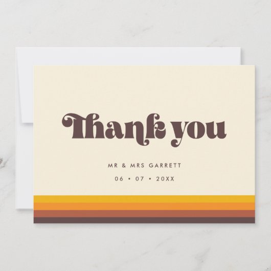 Retro 60s  kleuren bruiloft Dank je kaart (Voorkant)