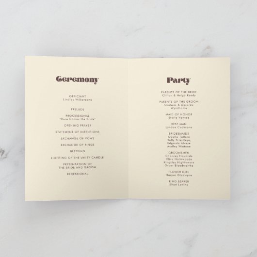 Retro 60s  kleuren bruiloft gevouwen programma (Binnen)