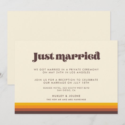 Retro 60s  kleuren Gewoon gehuwde aankondiging (Voorkant / Achterkant)