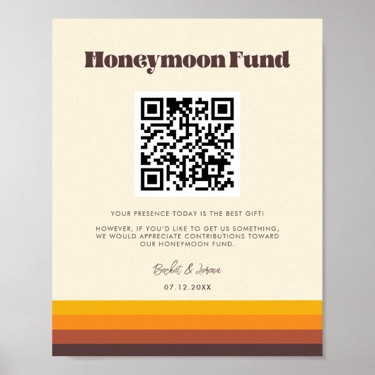 Retro 60s  kleuren Honeymoon code QR Poster (Voorkant)