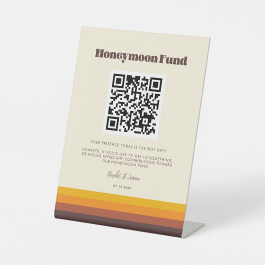 Retro 60s  kleuren Honeymoon code QR Reclamebord Met Voetstuk (Voorkant)