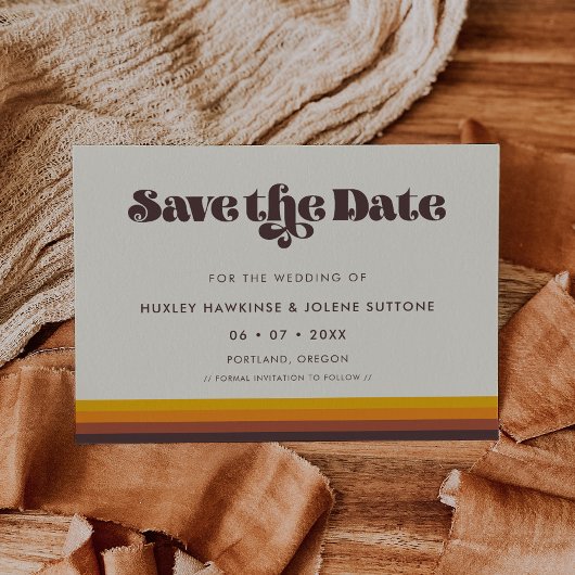 Retro 60s kleuren Sparen de datumuitnodiging Save The Date