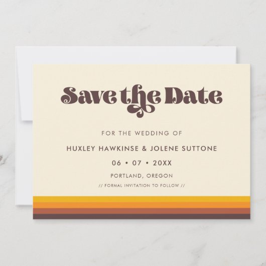 Retro 60s kleuren Sparen de datumuitnodiging Save The Date (Voorkant)