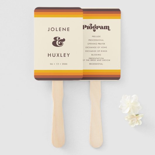 Retro 60s  kleuren trouwprogramma handwaaier (Voorkant en achterkant)