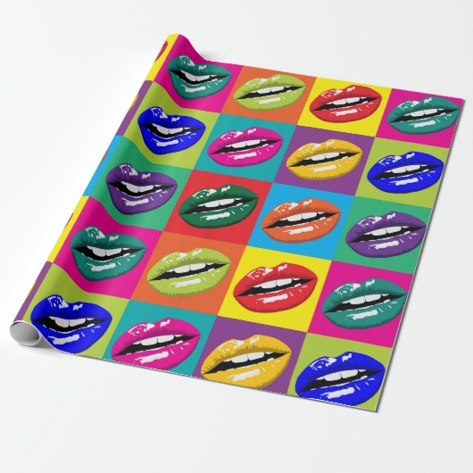 Retro 60s Lips Pop Culture Art Deco Gift Cadeaupapier (Uitgerold)