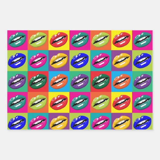 Retro 60s Lips Pop Culture Art Deco Inpakpapier Vel (Voorkant)