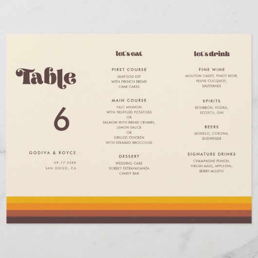 Retro 60s Menu & Tafelnummer Trifold (Voorkant)