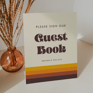 Retro 60s  Mid Century Teken ons gastenboek Reclamebord Met Voetstuk