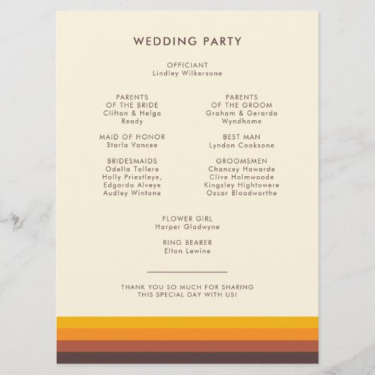 Retro 60s  Mid Century Wedding Programmakaart (Achterkant)