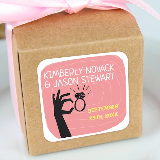 Retro 60s Midden-Eeuw Moderne Huwelijksnamen Datum Vierkante Sticker