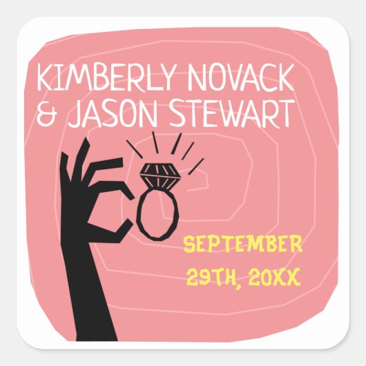 Retro 60s Midden-Eeuw Moderne Huwelijksnamen Datum Vierkante Sticker (Voorkant)