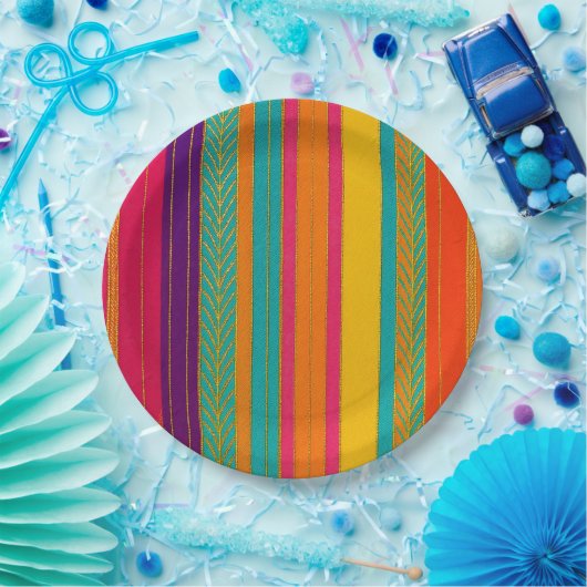 Retro 60s MOD Bright Stripes Papieren Bordje (Feest)