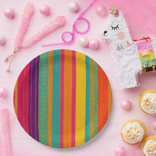 Retro 60s MOD Bright Stripes Papieren Bordje (Feest)