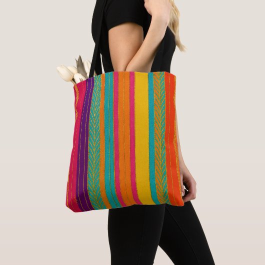 Retro 60s MOD Bright Stripes Tote Bag (Dichtbij)