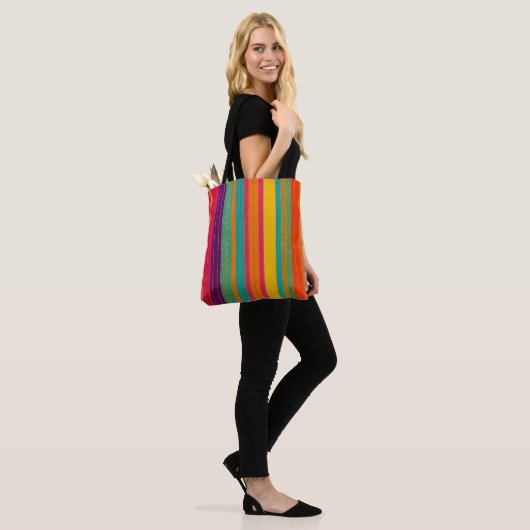 Retro 60s MOD Bright Stripes Tote Bag (Op model)