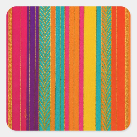 Retro 60s MOD Bright Stripes Vierkante Sticker (Voorkant)