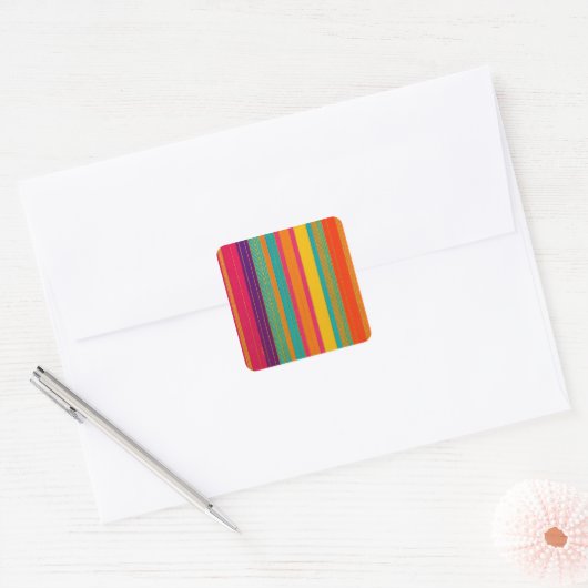 Retro 60s MOD Bright Stripes Vierkante Sticker (Envelop)
