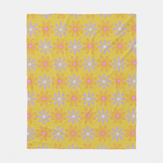 Retro 60s Mod Pop Flower Pattern in Yellow Fleece Deken (Voorkant)
