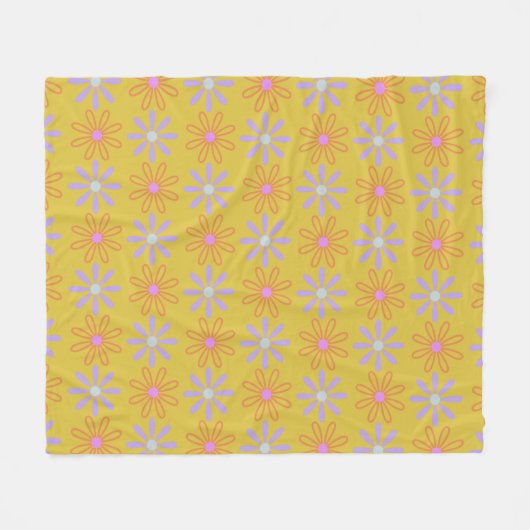 Retro 60s Mod Pop Flower Pattern in Yellow Fleece Deken (Voorkant (Horizontaal))