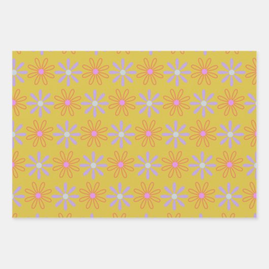 Retro 60s Mod Pop Flower Pattern in Yellow Inpakpapier Vel (Voorkant 2)