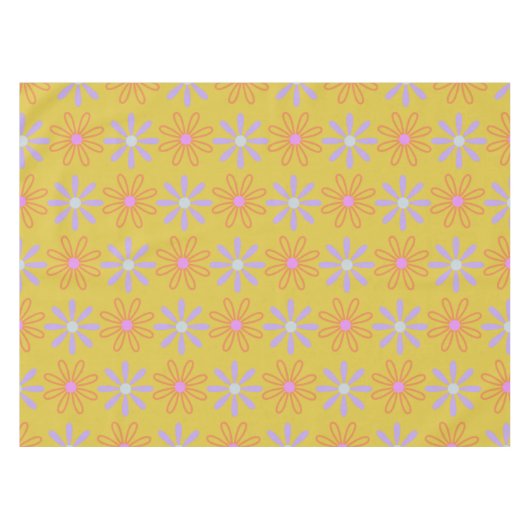 Retro 60s Mod Pop Flower Pattern in Yellow Tafelkleed (Voorkant (Horizontaal))