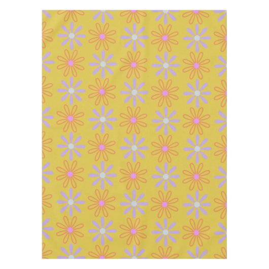 Retro 60s Mod Pop Flower Pattern in Yellow Tafelkleed (Voorkant)