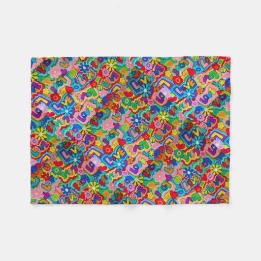 Retro / 60s Peace, Love, War Chic Fleece Deken (Voorkant (Horizontaal))