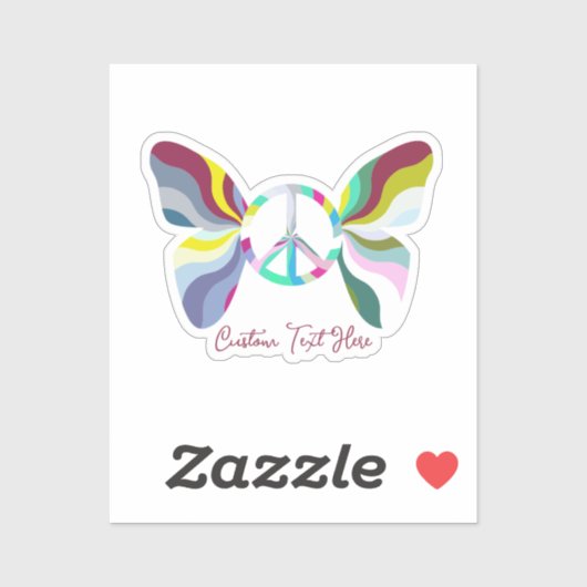 Retro 60s Peace Sign Butterfly Rainbow Colors Rect Sticker (Vel)