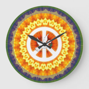 Retro 60s Peace Symbol White Dove Olive Branch Grote Klok