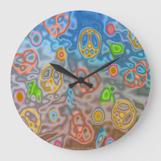 Retro 60s Peaceful Ocean Creatures Clock Grote Klok (Voorkant)