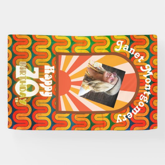 Retro 60's Psychedelic aangepaste foto 70e verjaar Spandoek (Horizontaal)