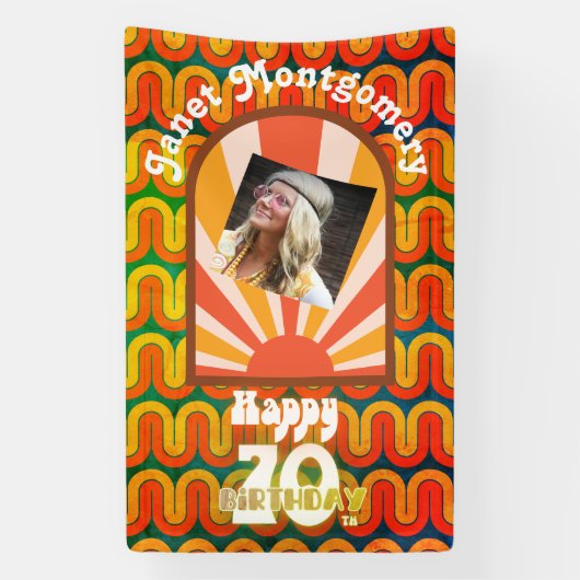 Retro 60's Psychedelic aangepaste foto 70e verjaar Spandoek (Verticaal)