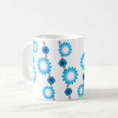 Retro 60s Psychedelic Aqua Floral Design Koffiemok (Voorkant links)