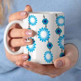 Retro 60s Psychedelic Aqua Floral Design Koffiemok