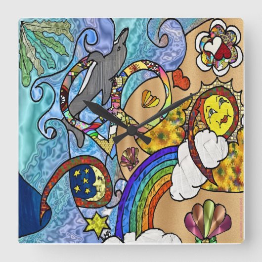 Retro 60s Psychedelic bij de balkklok Vierkante Klok (Voorkant)