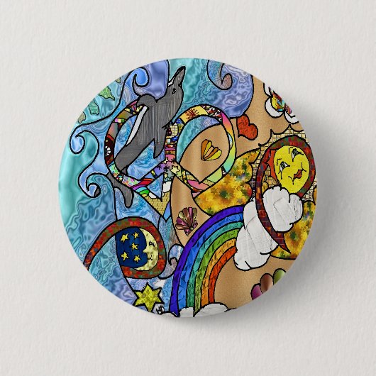Retro 60s Psychedelic bij de Beach Gifts Apparel Ronde Button 5,7 Cm (Voorkant)