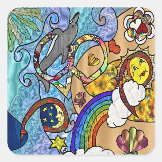 Retro 60s Psychedelic bij de Beach Gifts Apparel Vierkante Sticker (Voorkant)