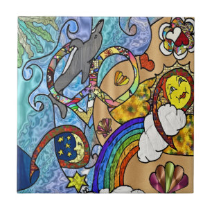 Retro 60s Psychedelic bij de keramische balletje Tegeltje