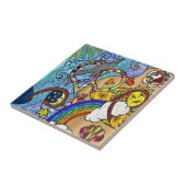 Retro 60s Psychedelic bij de keramische balletje Tegeltje (Zijkant)