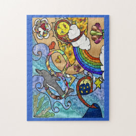 Retro 60s Psychedelic bij de strand Legpuzzel