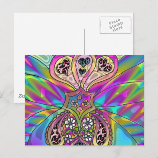 Retro 60s Psychedelic Hearts Flowers Gifts Apparel Briefkaart (Voorkant / Achterkant)