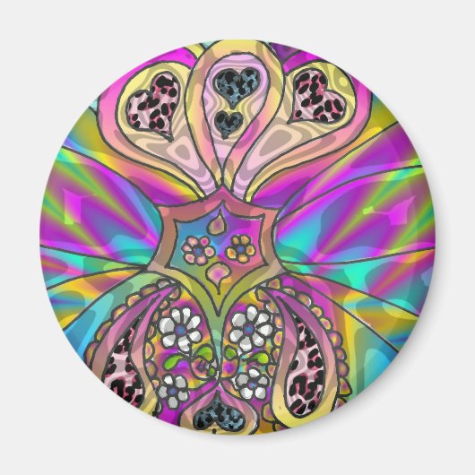 Retro 60s Psychedelic Hearts Flowers Gifts Apparel Magneet (Voorkant)