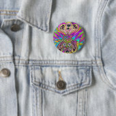 Retro 60s Psychedelic Hearts Flowers Gifts Apparel Ronde Button 5,7 Cm (In situ)
