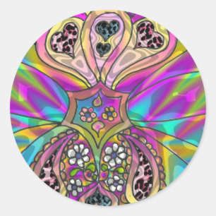 Retro 60s Psychedelic Hearts Flowers Gifts Apparel Ronde Sticker
