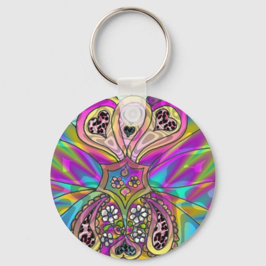 Retro 60s Psychedelic Hearts Flowers Gifts Apparel Sleutelhanger (Voorkant)